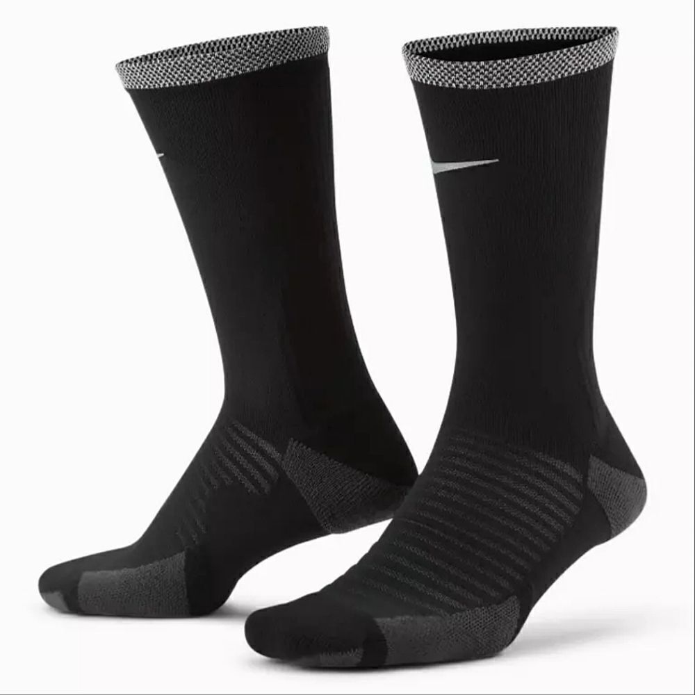 Nike Spark Lightweight Crew Running Socks Black Silver Men's M 6.5-8 Brand New